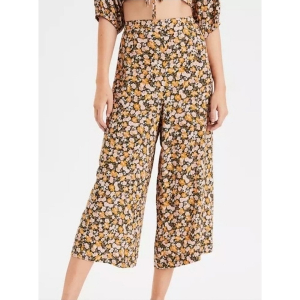American Eagle High-Waisted Floral Wide-Leg Pants Womens XS Loose